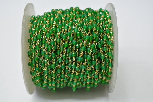 Elegant Onyx Rosary Chain in 925 Gold Silver - 3.00mm