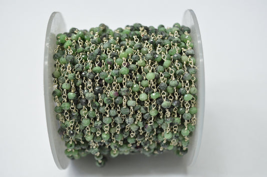 Ruby Rosary Chain - 925 Gold Silver, 3.00mm