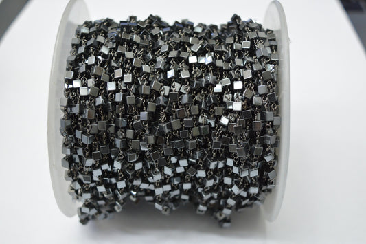 Hematite Rosary Chain, 925 Sterling Silver, 2.8mm Faceted - view 3