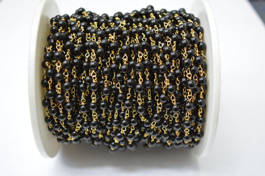 Beautiful Rosary Chain - Onyx 925 Gold Silver 4.00mm