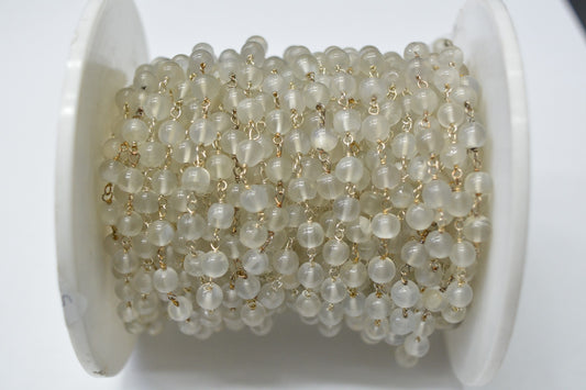 Chalcedony Rosary Chain - 925 Gold Silver, 5.00mm