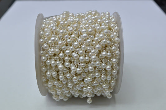 Artisan Pearl Rosary Chain in 925 Gold Silver - 4.00mm