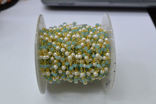 925 Gold Silver Rosary Chain with Pearl - 3.00mm #2