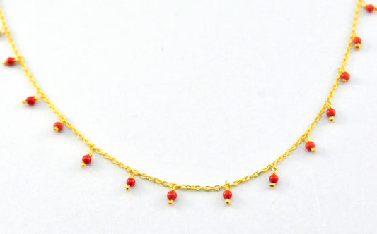 Classic 925 Silver Gold Rosary Chain - Coral 2mm