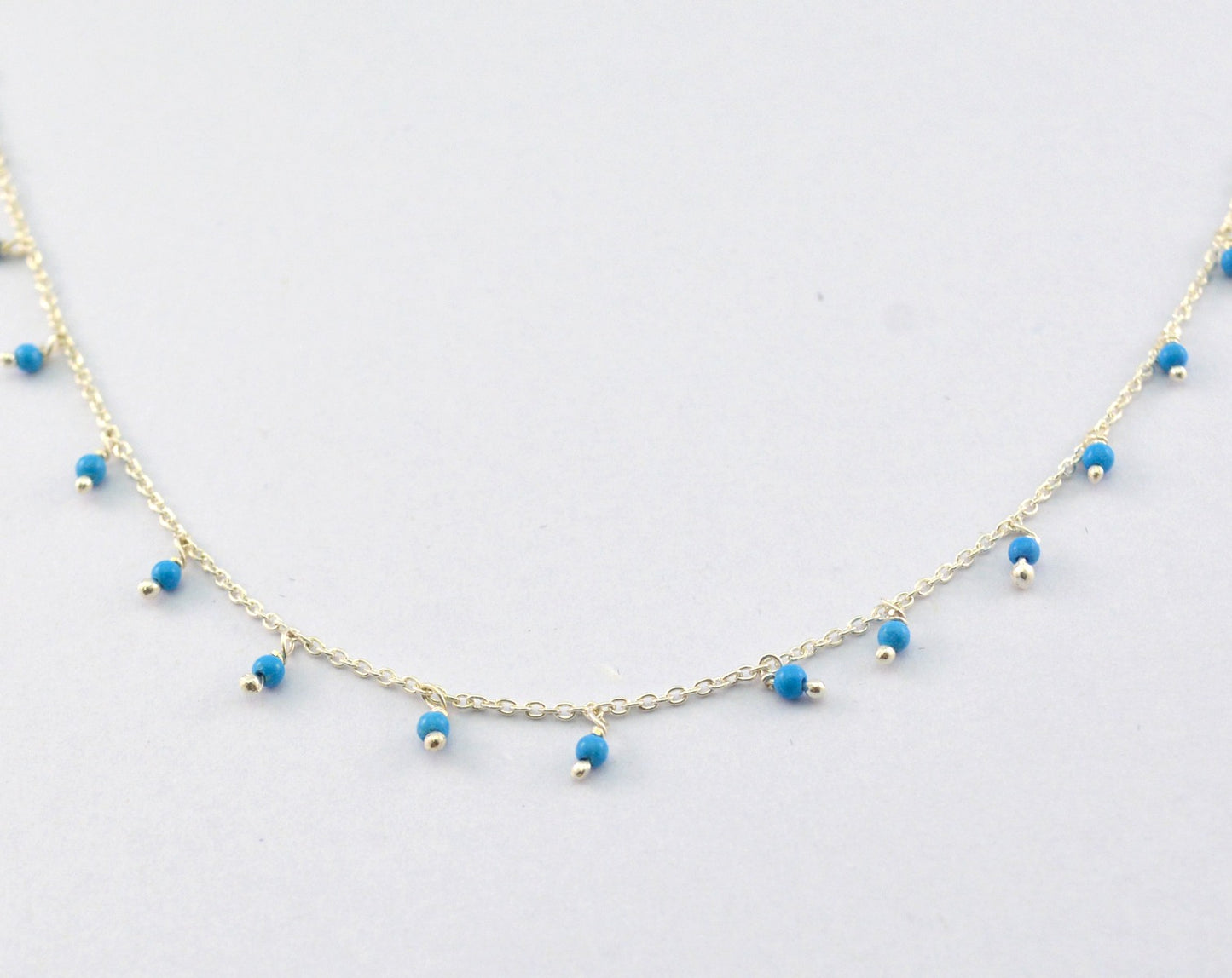 925 Silver Gold Rosary Chain with Turquoise - 2mm