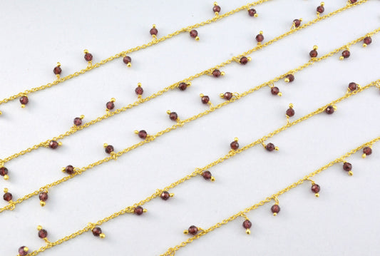 Handmade Garnet Rosary Chain in 925 Silver Gold - 2mm