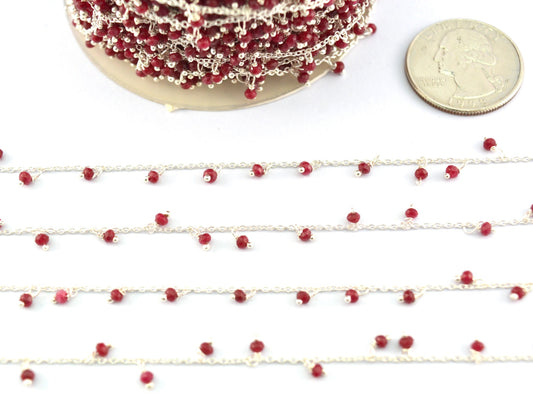Stunning 925 Silver Gold Rosary Chain - Ruby 2mm