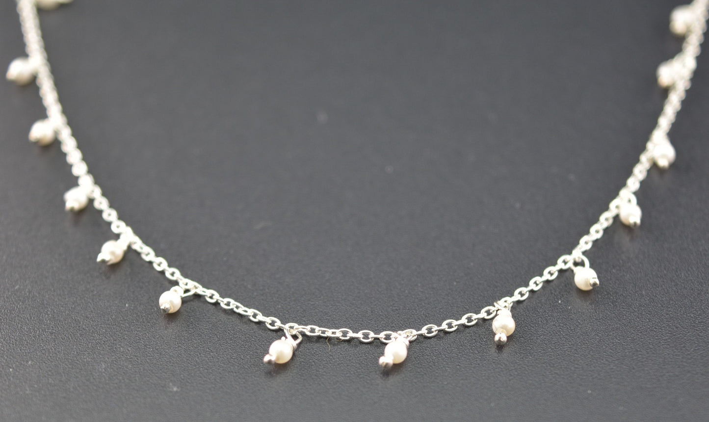 Pearl Rosary Chain - 925 Silver Gold, 2mm