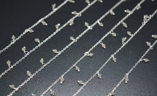 Chalcedony Rosary Chain - 925 Silver Gold, 2mm #6