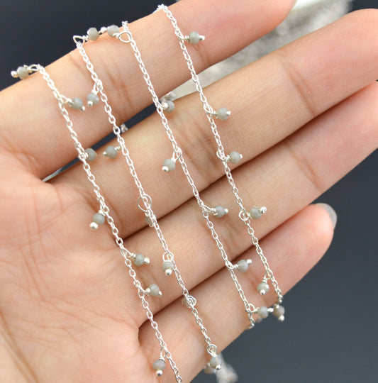 Gray Chalcedony Rosary Chain, 925 Sterling Silver, 2mm Smooth - view 3