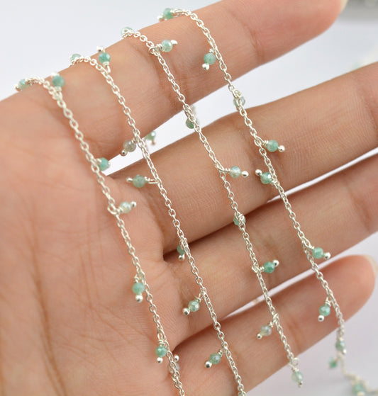 Stylish Stone Rosary Chain in 925 Silver Gold - 2mm