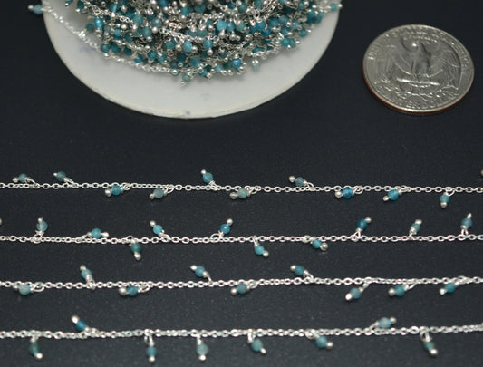 Stunning Rosary Chain - Aquamarine 925 Silver Gold 2mm