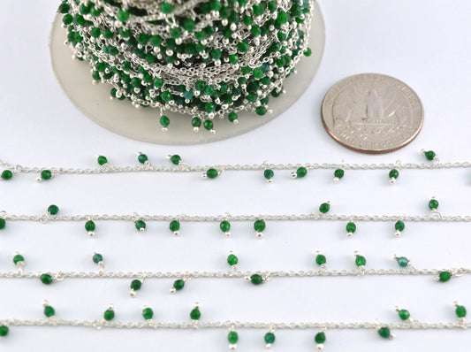 Stylish Emerald Rosary Chain in 925 Silver Gold - 2mm