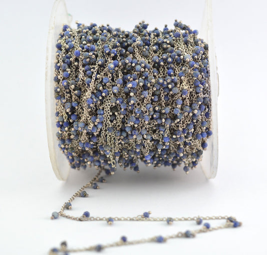 Lapis Rosary Chain - 925 Silver Gold, 2mm