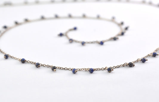 Lapis Rosary Chain - 925 Silver Gold, 2mm - view 3