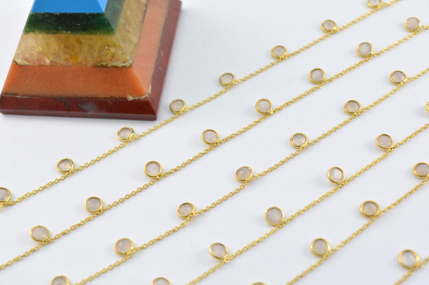 Handmade Quartz Rosary Chain in 925 Silver Gold - 4mm