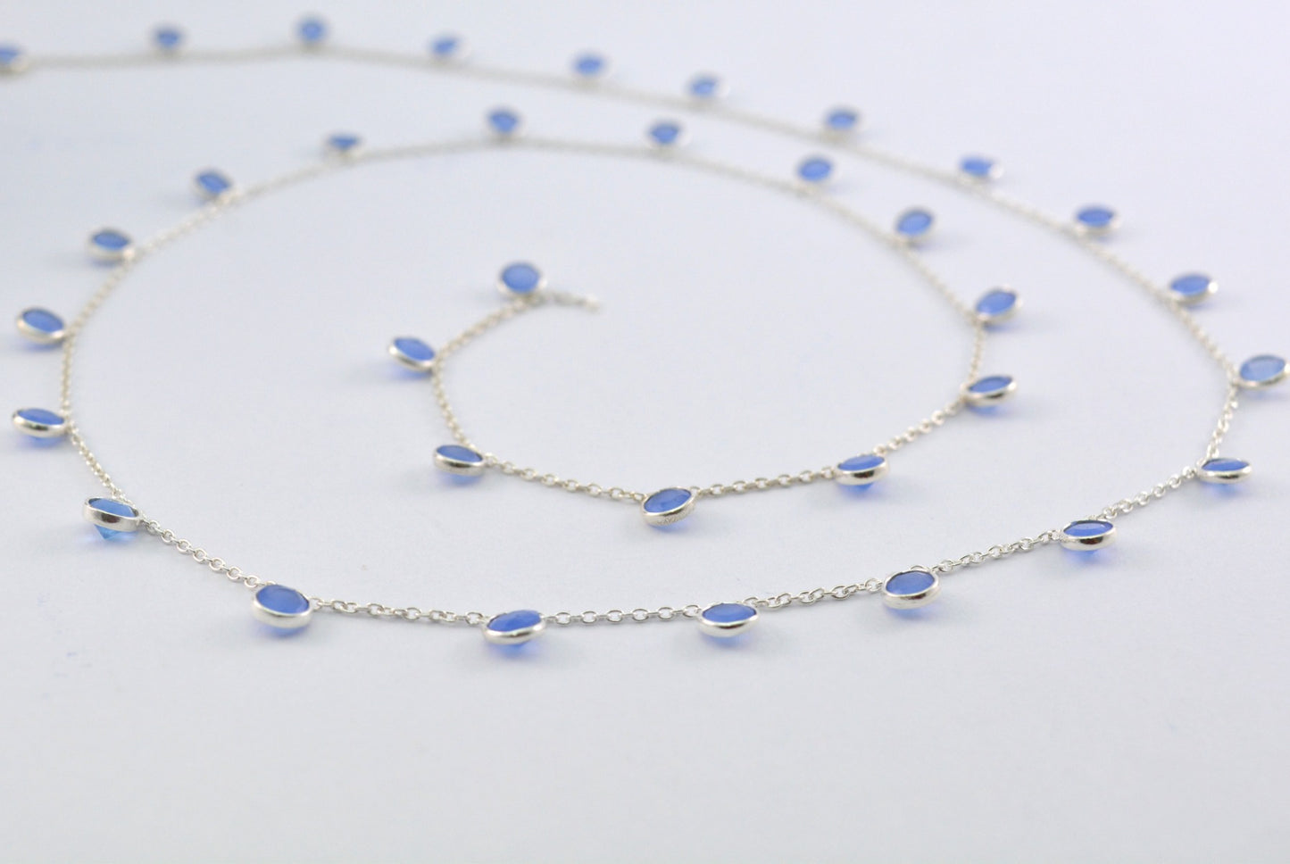 Graceful Rosary Chain - Chalcedony 925 Silver Gold 4mm
