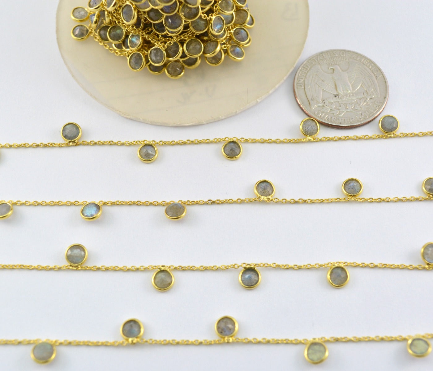 Stunning 925 Silver Gold Rosary Chain - Labradorite 4mm