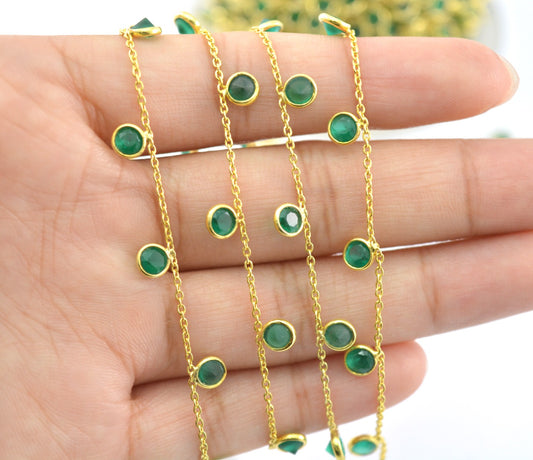 925 Silver Gold Rosary Chain with Onyx - 4mm