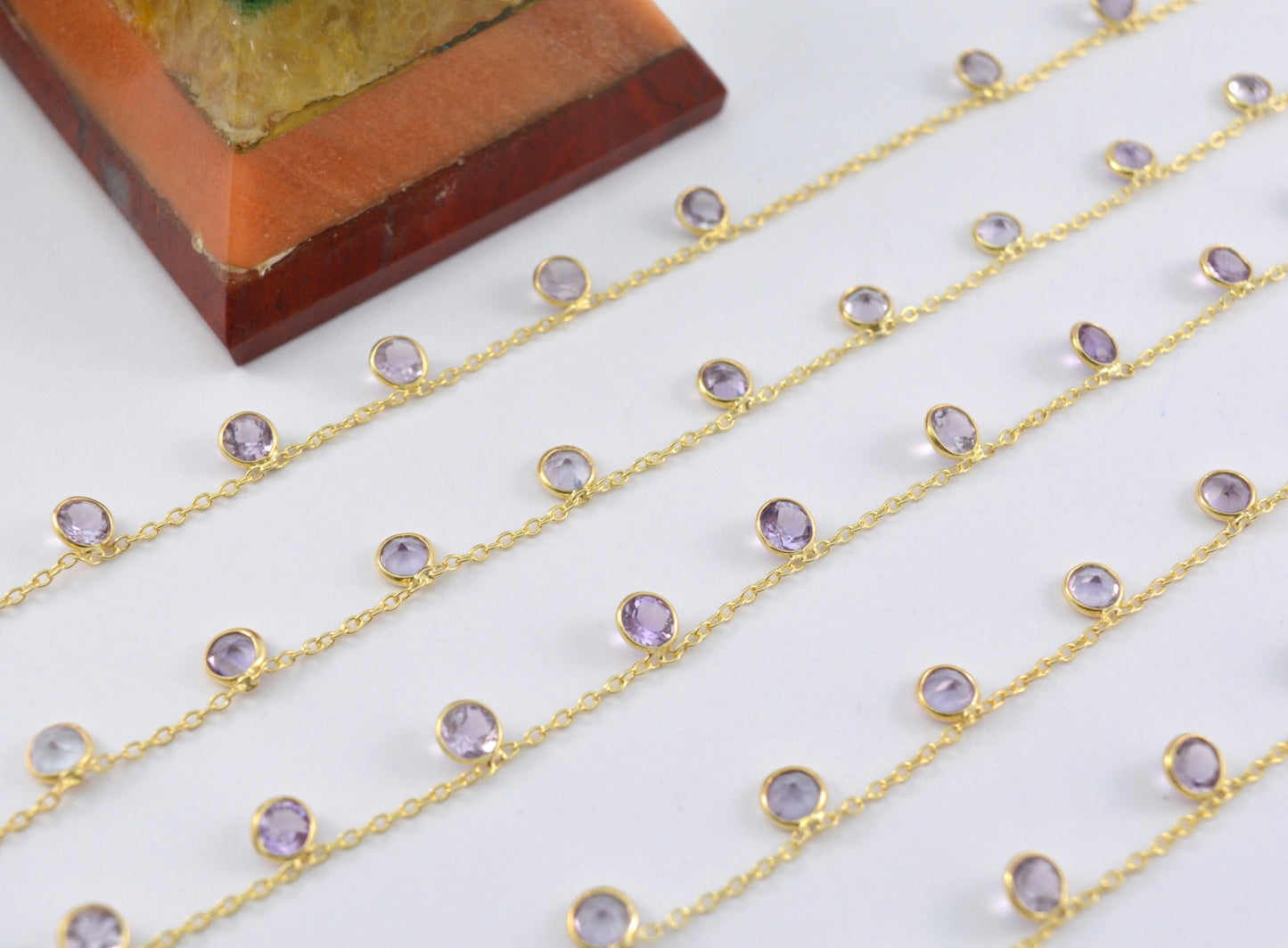 Graceful Rosary Chain - Amethyst 925 Silver Gold 4mm
