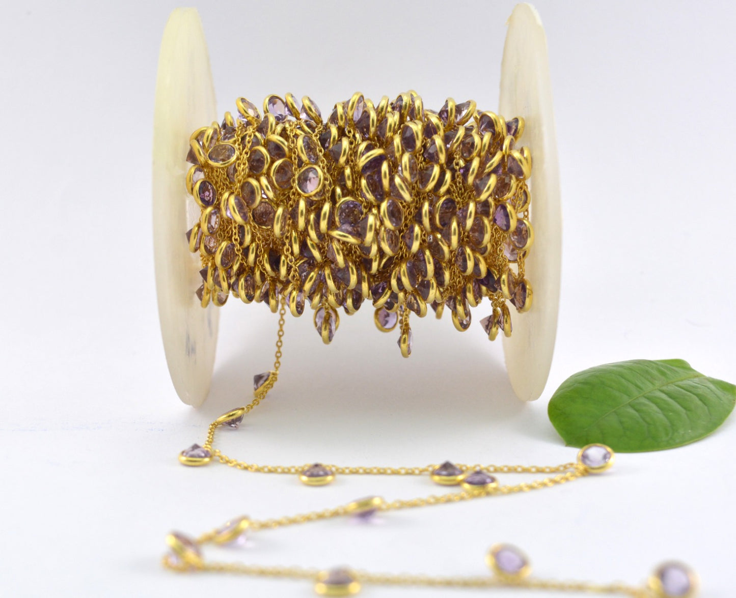 Trendy Rosary Chain - Amethyst 925 Silver Gold 5mm