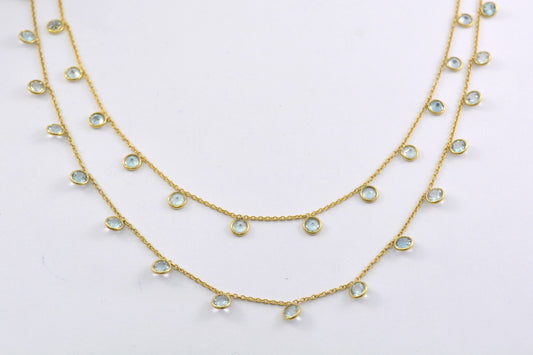 Blue Topaz Rosary Chain, 925 Sterling Silver, 4mm Faceted - view 3