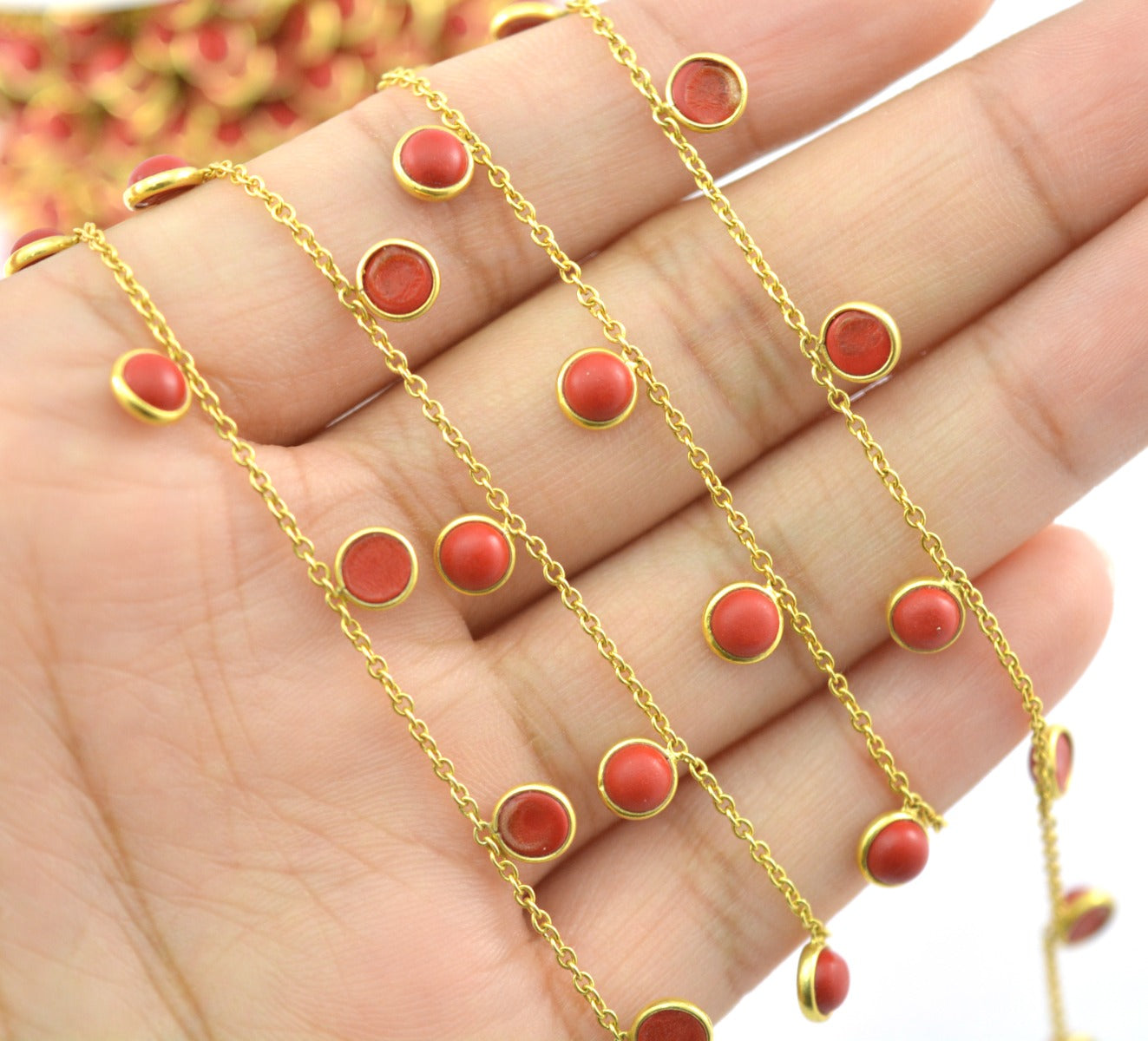 Coral Rosary Chain - 925 Silver Gold, 4mm