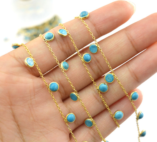 Turquoise Rosary Chain - 925 Silver Gold, 4mm