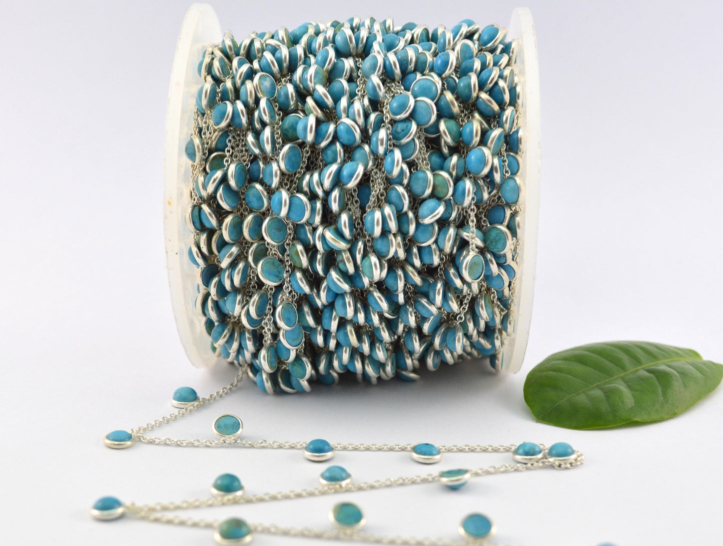 Turquoise Rosary Chain - 925 Silver Gold, 4mm