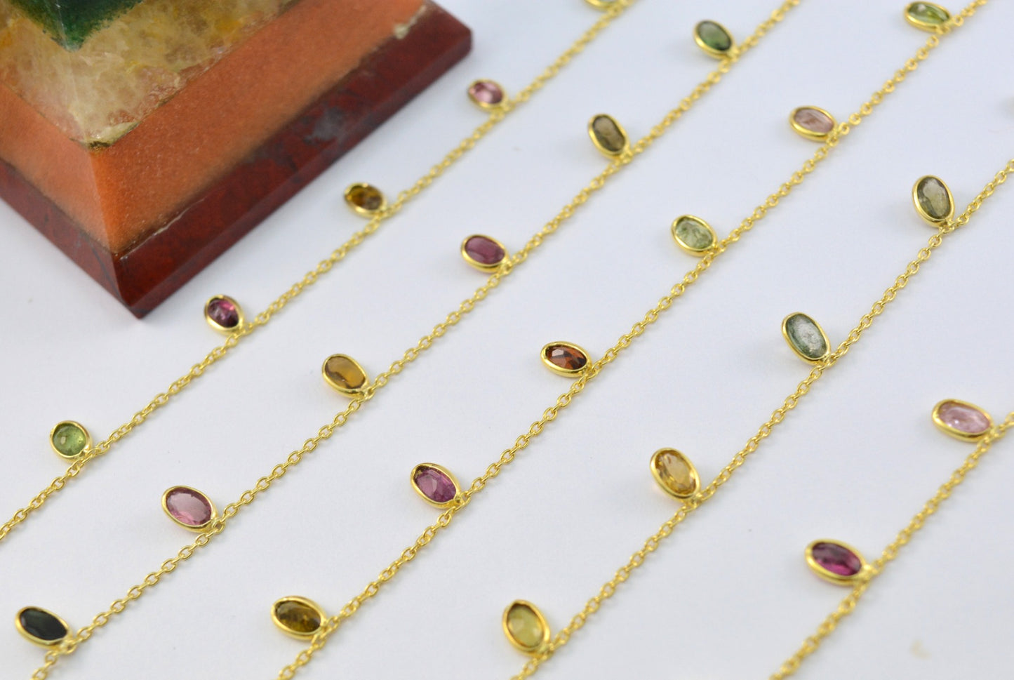 Stone Rosary Chain - 925 Silver Gold, 4.00mm