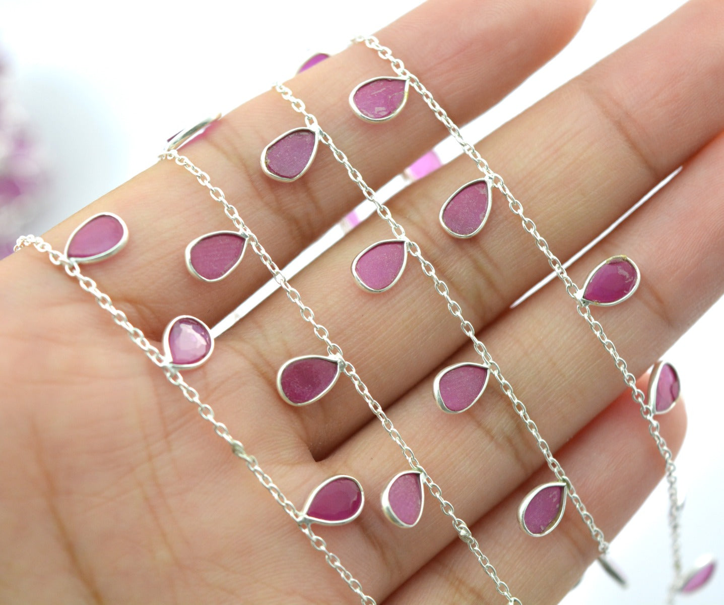 Gorgeous 925 Silver Gold Rosary Chain - Ruby 4.00mm