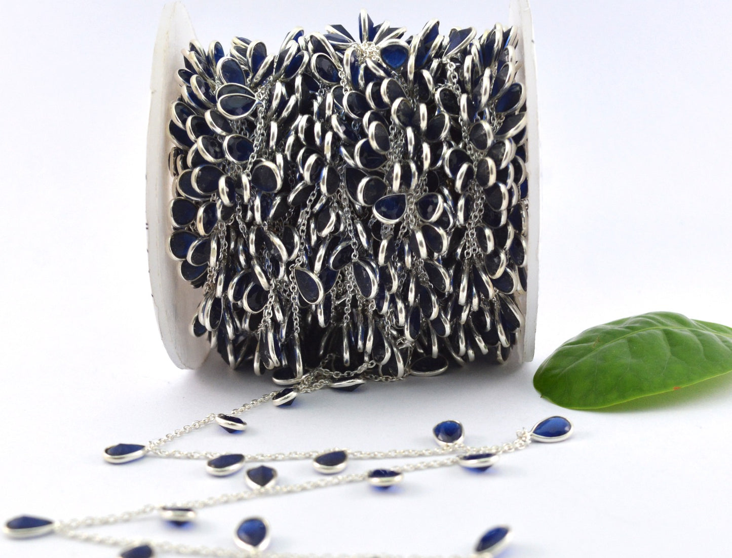 Beautiful 925 Silver Gold Rosary Chain - Sapphire 4.00mm