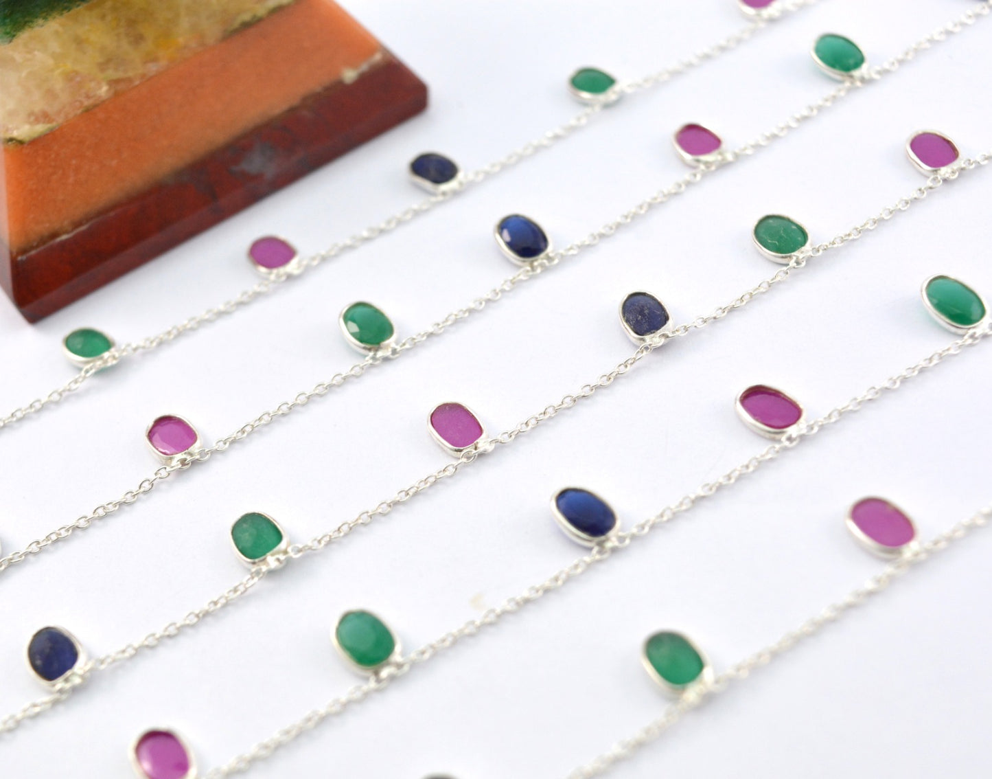 Delicate 925 Silver Gold Rosary Chain - Emerald 4.00mm