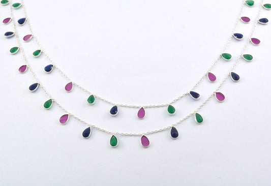 925 Silver Gold Rosary Chain with Emerald - 4.00mm - view 3