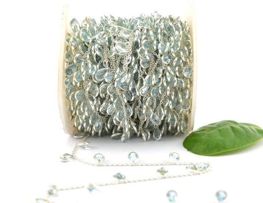 925 Silver Gold Rosary Chain with Topaz - 4.00mm