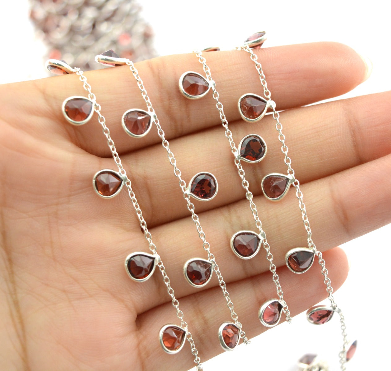 Garnet Rosary Chain - 925 Silver Gold,