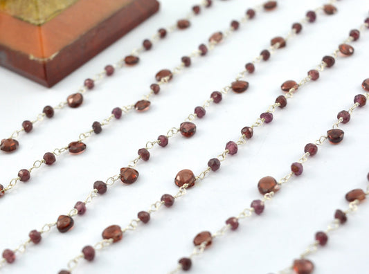 Garnet Rosary Chain, 925 Sterling Silver, Mixed Size Faceted - view 3