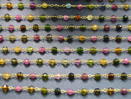18k Solid yellow Gold Rosary Chain in AAA Quality - 3.50mm Sold By 1 Inch - view 3