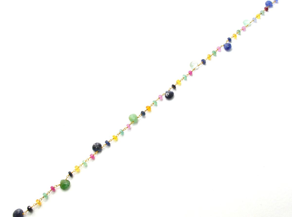 Handmade 14k Solid Gold Rosary Chain in Heart and Roundelle Shape - Multi Sapphire , 6mm - SGGRC-004, Sold By 1 Inch.
