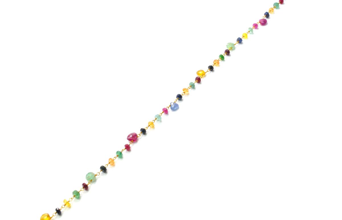 Stunning 14k Solid Gold Rosary Chain With Multi Sapphire Stone - 5mm Size - SGGRC-005, Sold By 1 Inch.