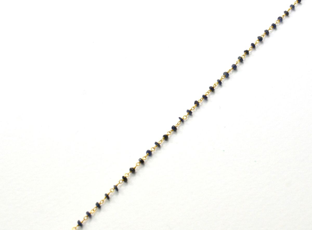 Elegant 14k Solid Gold Rosary Chain With Natural Sapphire Stone - 2-2.50mm Size - SGGRC-012A, Sold By 1 Inch.