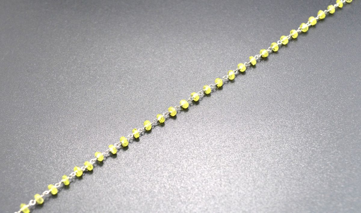 Handmade 14k Solid White Gold Rosary Chain With Natural Chrysoberyl , 2.50mm Size - SGGRC-015A, Sold By 1 Inch.