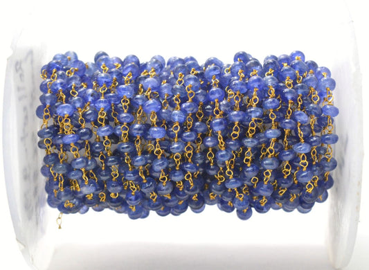 18k Solid Gold Rosary Chain With AAA Quality Tanzanite - 3.50 mm Sold By 1 Inch