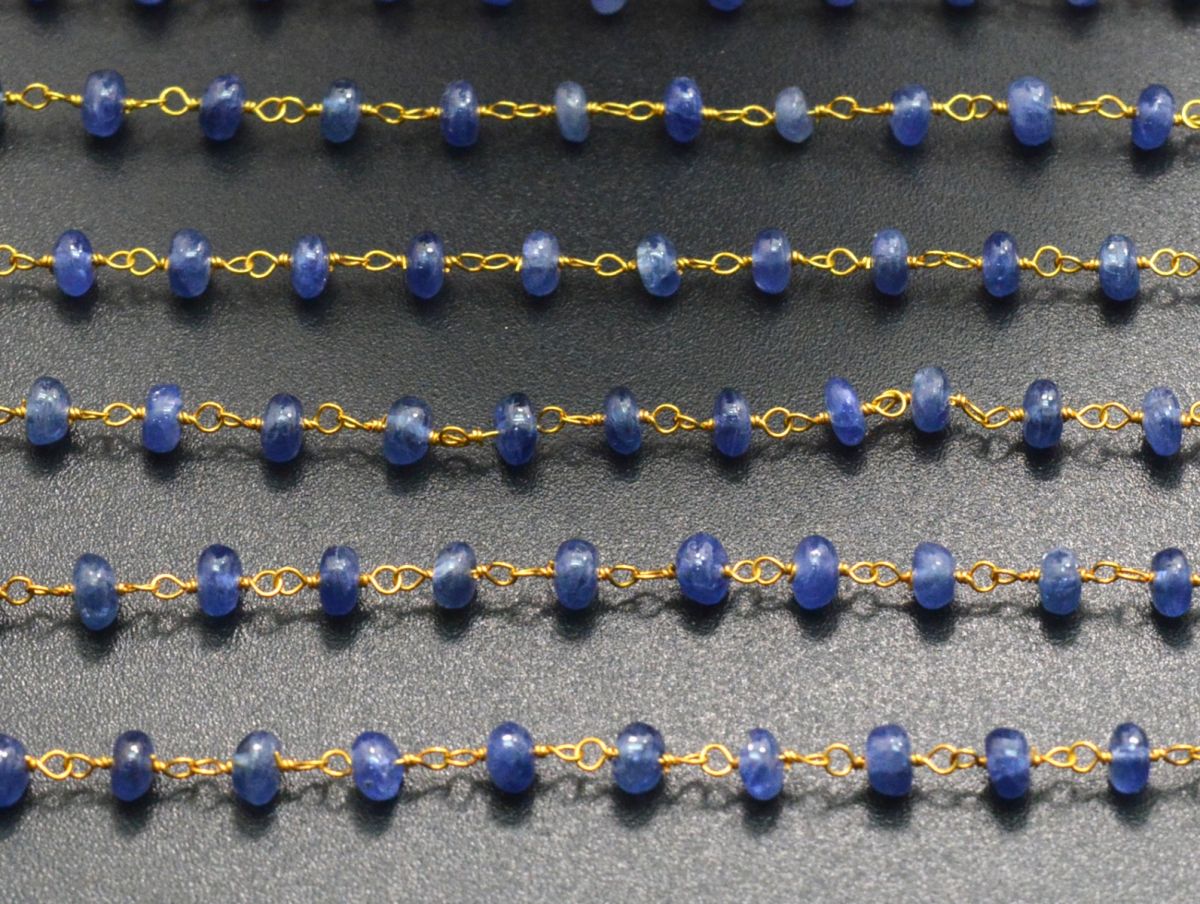 18k Solid Gold Rosary Chain With AAA Quality Tanzanite - 3.50 mm Sold By 1 Inch