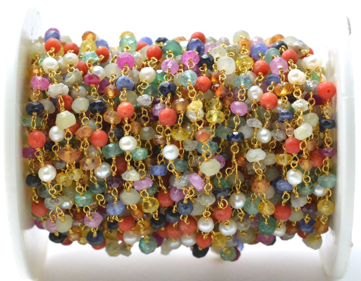 Impressive 14k Solid Gold Rosary Chain With AAA Quality With Mix Shape,3-3.5 mm Size - SGGRC-017, Sold By 1 Inch.