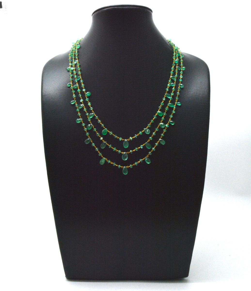 Lovely 18k Solid Gold Necklace With Emerald Stone - 4mm ,SGGRC-048