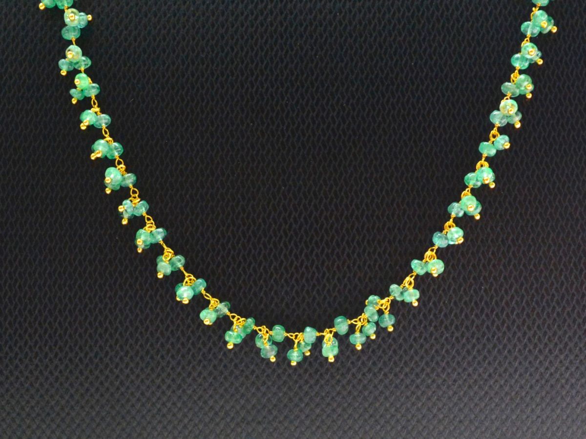 Beautiful 18k Solid Gold Necklace Studded With Emerald Stone , 3mm - SGGRC-067