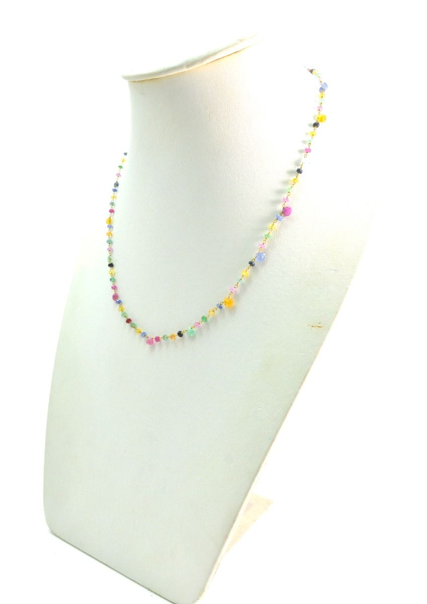 18k Solid Gold Necklace With Natural Emerald and Ruby Stone - 3mm Size - SGGRC-073