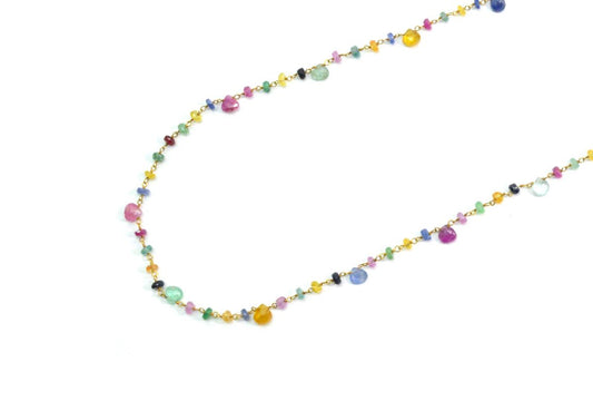 18k Solid Gold Necklace With Natural Emerald and Ruby Stone - 3mm Size - SGGRC-073 - view 3