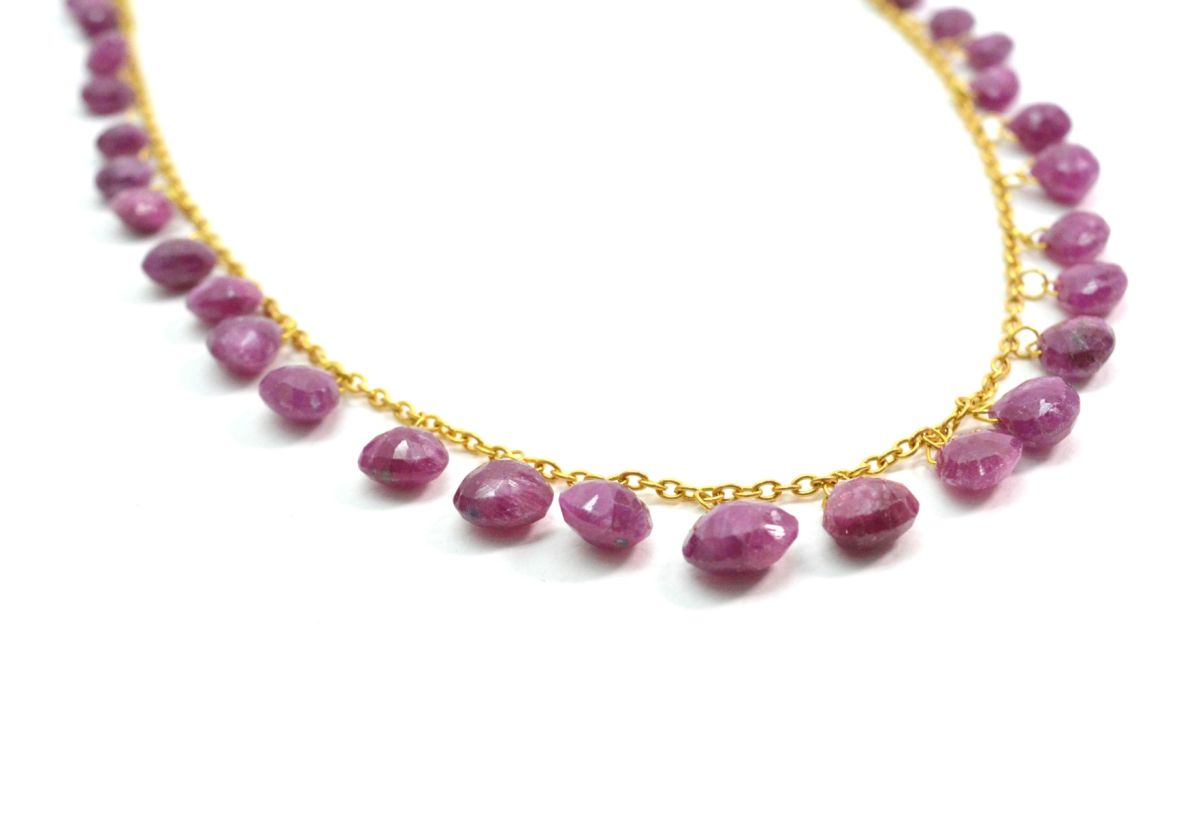 Amazingly 18k Solid Gold Necklace With AAA Quality Ruby Stone- 5X5 - 8X8 mm Size - SGGRC-080